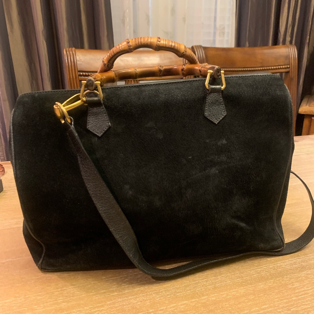 Authentic Gucci, bamboo black suede 2 way bag - Picture 3 of 16